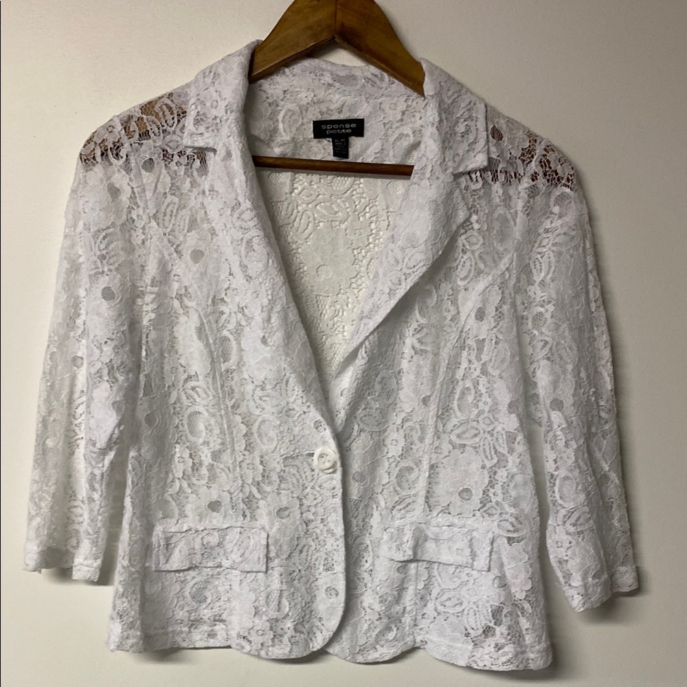 SPENSE White Lace Blazer Elegant Floral Design